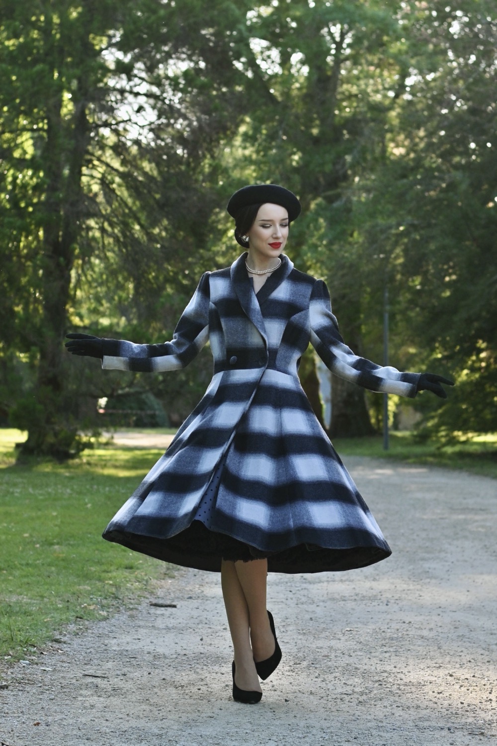 Lenora Check Swing Coat in Extended Sizing